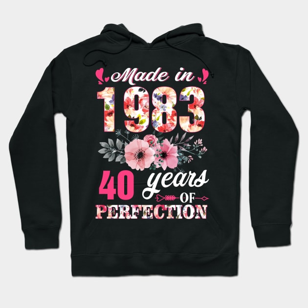 Made In 1983 Floral 40 Years Of Being Perfection Hoodie by Mhoon 
